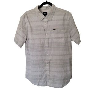 NWT O'Neill Seafaring Stripe Shirt Mens L White Grey Short Sleeve Cotton Shirt